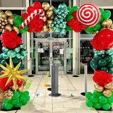 Christmas Balloon Arch Red Dark Green Gold Balloons with Candy Cane