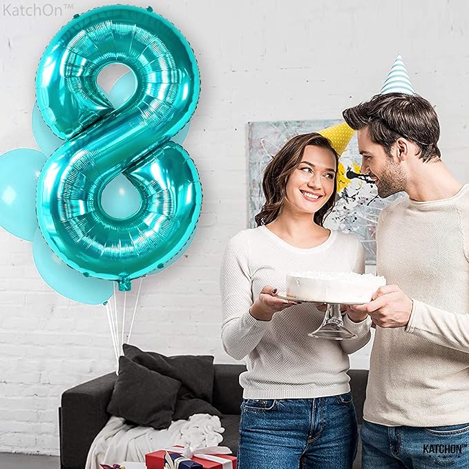 KatchOn, Giant Blue Teal Number 8 Balloons - 40 Inch || Aqua Teal