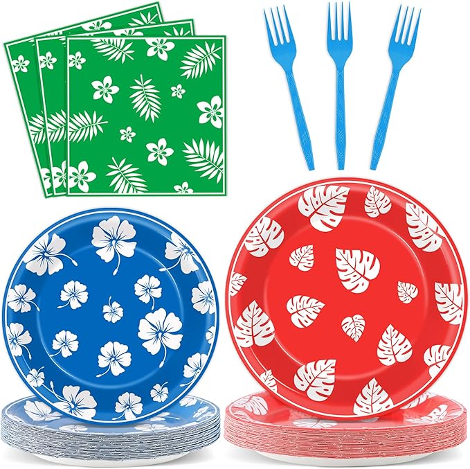 96pcs Hawaii Party Plates and Napkins Tropical Cartoon Movie