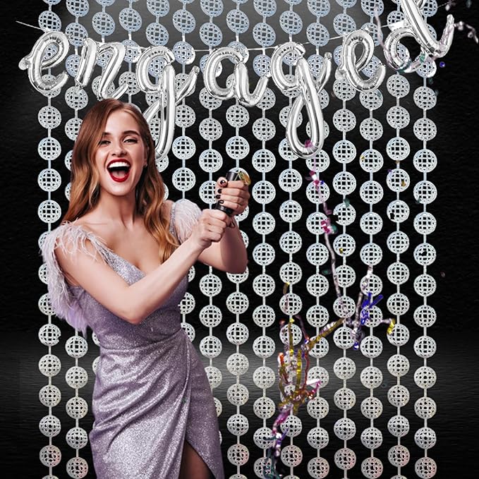 BRAVESHINE Disco Hanging Balls Fringe Backdrop - 2 Pack Silver Tinsel
