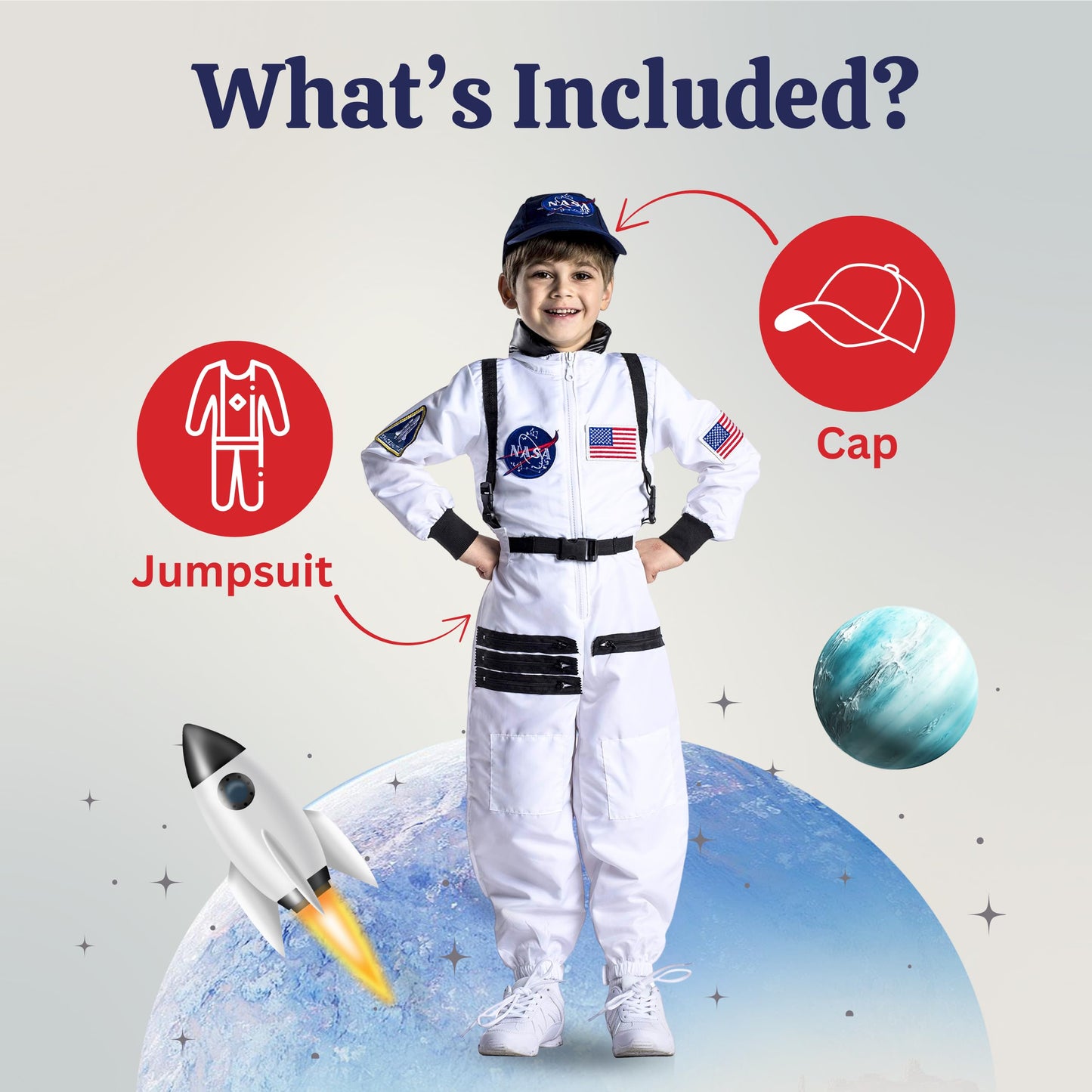 Dress Up America Kids NASA Astronaut Costume – White Space Suit with