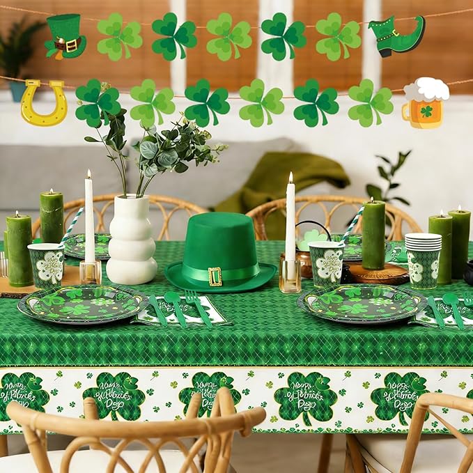 194 Pcs St Patricks Day Paper Plates & Napkins Green Shamrock Paper