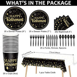 184pcs Happy Retirement Party Supplies Black Gold Happy Retirement