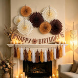 Brown Birthday Party Decorations for Women Neutral Boho Happy Banner
