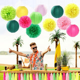 Hawaiian Summer Pool Party Decorations Paper Flowers Lanterns 15pcs