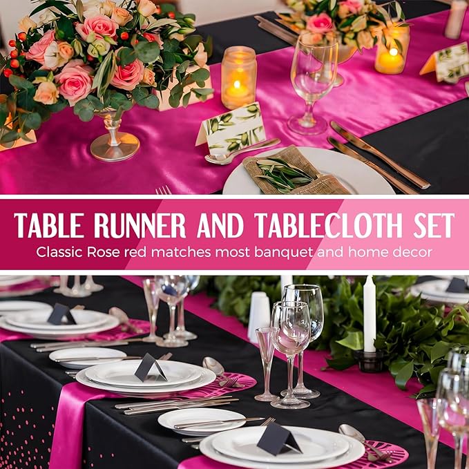 Breling 12 Pack Black and Hot Pink Disposable Plastic Tablecloths and