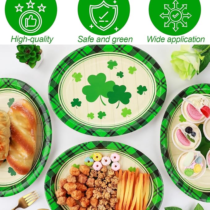 50 PCS St Patrick's Day Oval Paper Plates Large 11” Disposable Saint