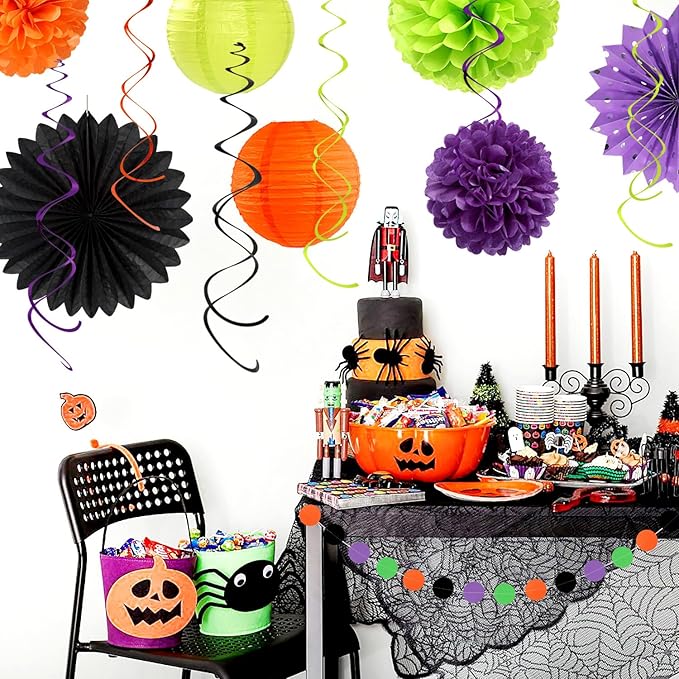 Black Green Orange Purple Halloween Birthday Party Decorations 21pcs