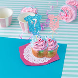 Ephlyn 24Pcs Gender Reveal Cupcake Toppers Glitter Pink Blue Bow
