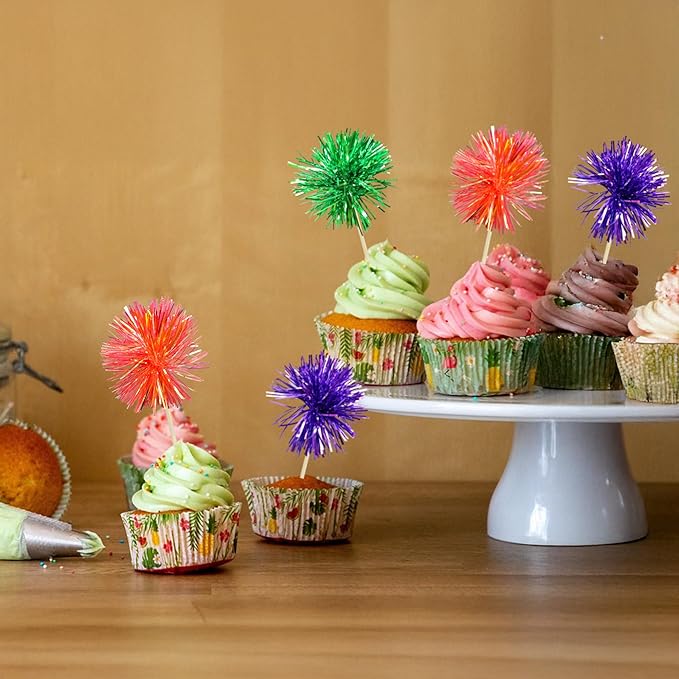 Gyufise 30Pcs Foil Firework Cupcake Toppers Sparkle Tinsel Cake #23