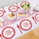 96 Pieces Valentine's Day Tableware Set Red and White Disposable