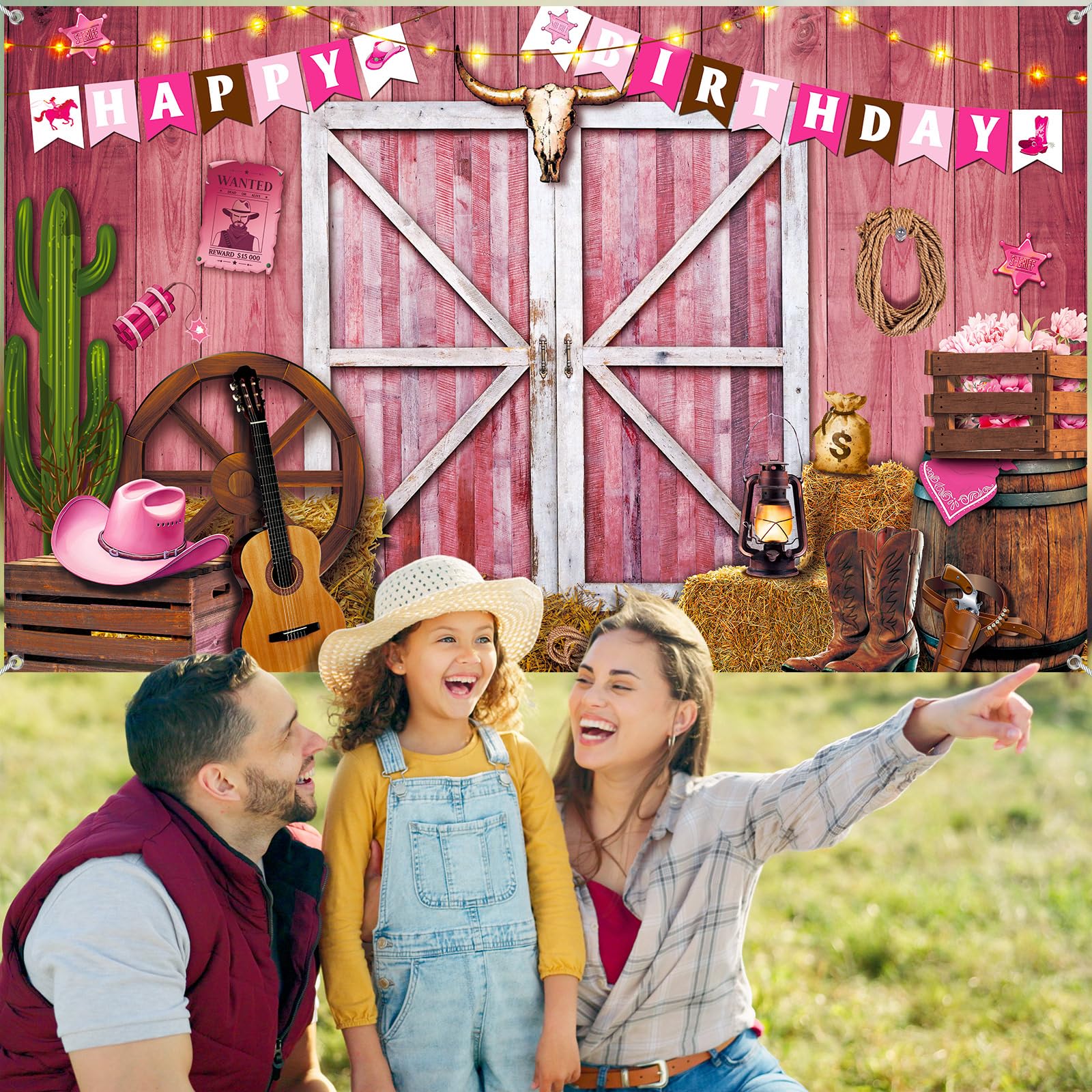 Breling Western Cowgirl Party Decoration 71x43 Inch Pink Western