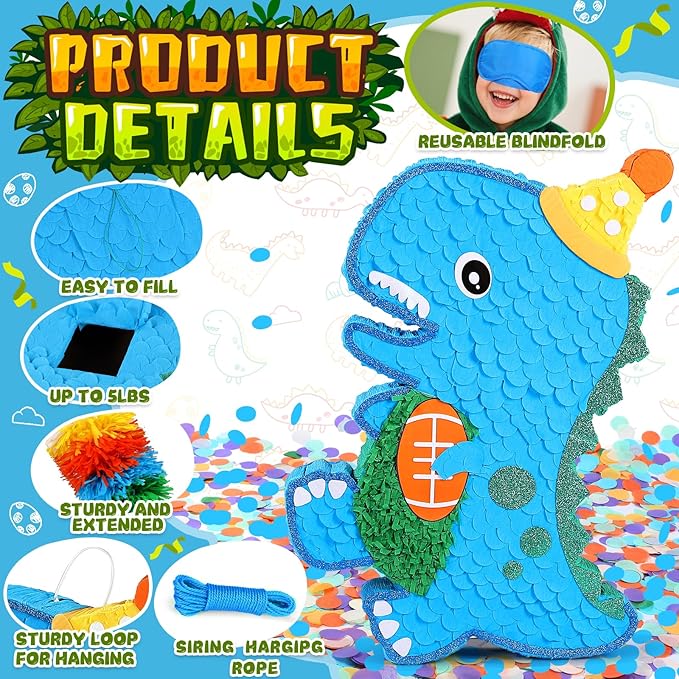 24 Large Dinosaur Pinata Bundle with a Blindfold Bat and Rope Dino