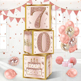 3Pcs 70th Birthday Decorations Boxes for Women Pink Rose Gold 70th