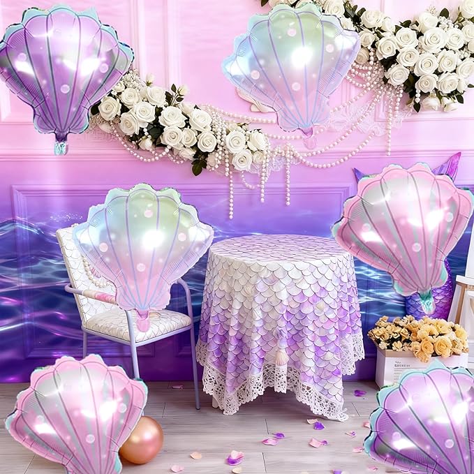 Biapian Sea Shells Balloons, Large Mermaid Shells Foil Balloon, 6 Pcs