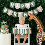 Wild One High Chair Banner Felt Green Happy Birthday Banner Pre