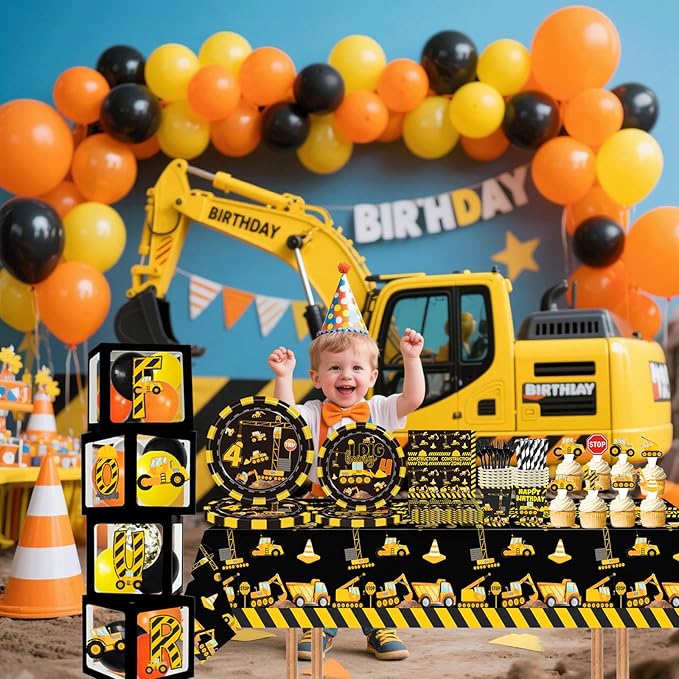 348 Pcs Construction 4th Birthday Decorations Dump Truck Four Years