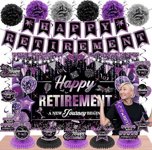 20pcs Retirement Party Decorations for Women Purple Happy Retirement