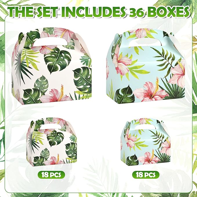 DjinnGlory 36 Pack Hawaiian Luau Party Favor Treat Boxes Gable Boxes