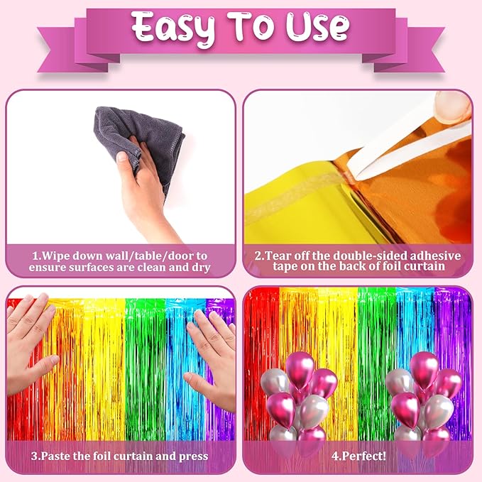 Voircoloria 2 Pack Rainbow Foil Fringe Backdrop Curtains, Tinsel
