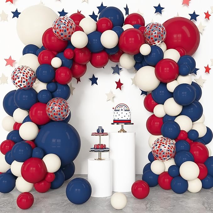 Amandir 153Pcs Red White Blue Balloon Arch Kit, Different Sizes 18 12