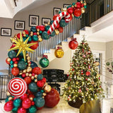 Christmas Balloon Arch Red Dark Green Gold Balloons with Candy Cane