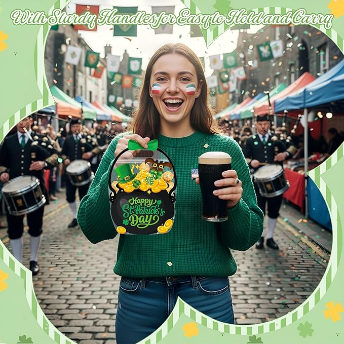 50 Pcs St Patrick's Day Gift Bags Black Cauldron Plastic Pouches