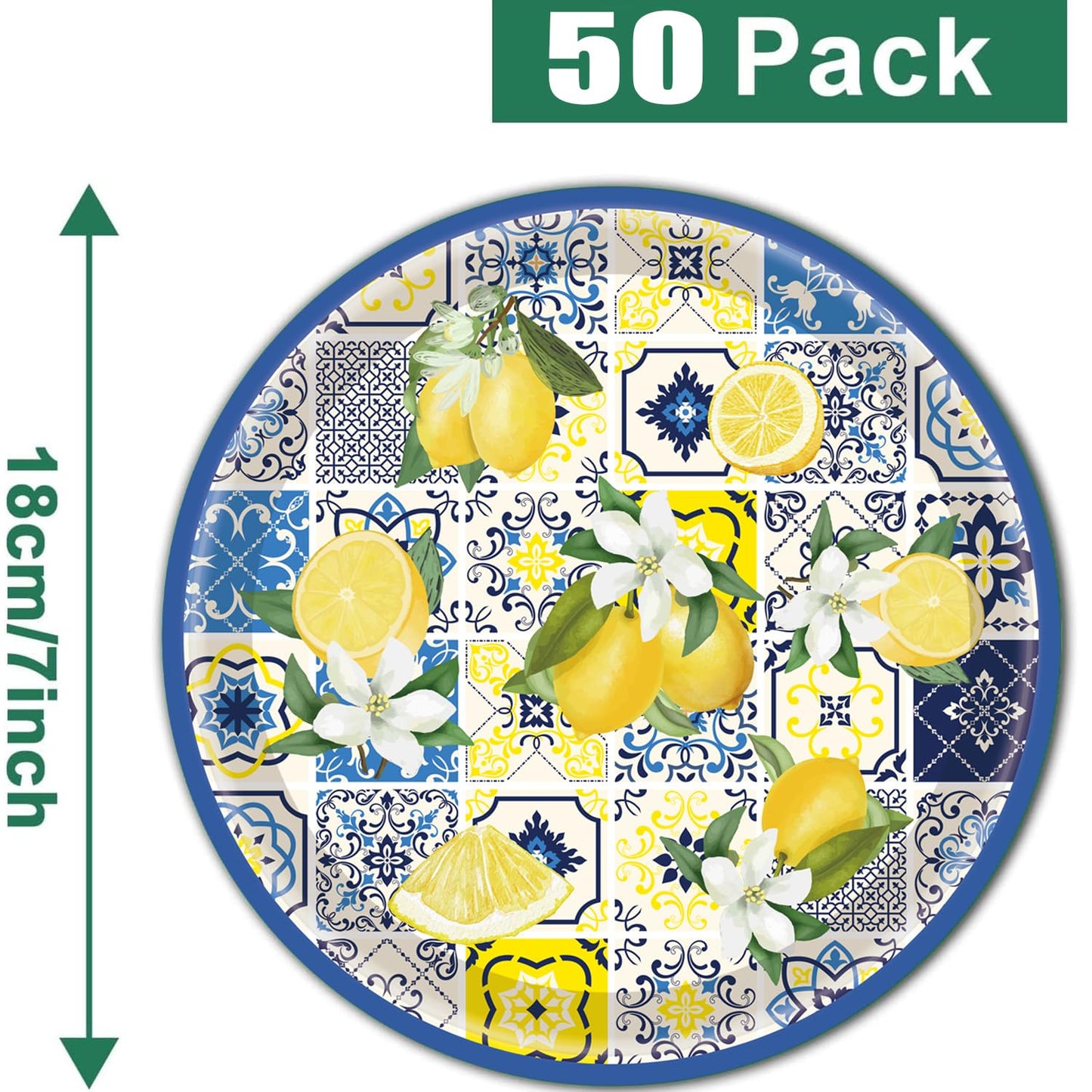 HSPAIDYP 50PCS Lemon Party Supplies7 Capri Lemon Paper Plates Blue