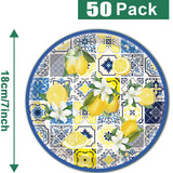 HSPAIDYP 50PCS Lemon Party Supplies7 Capri Lemon Paper Plates Blue