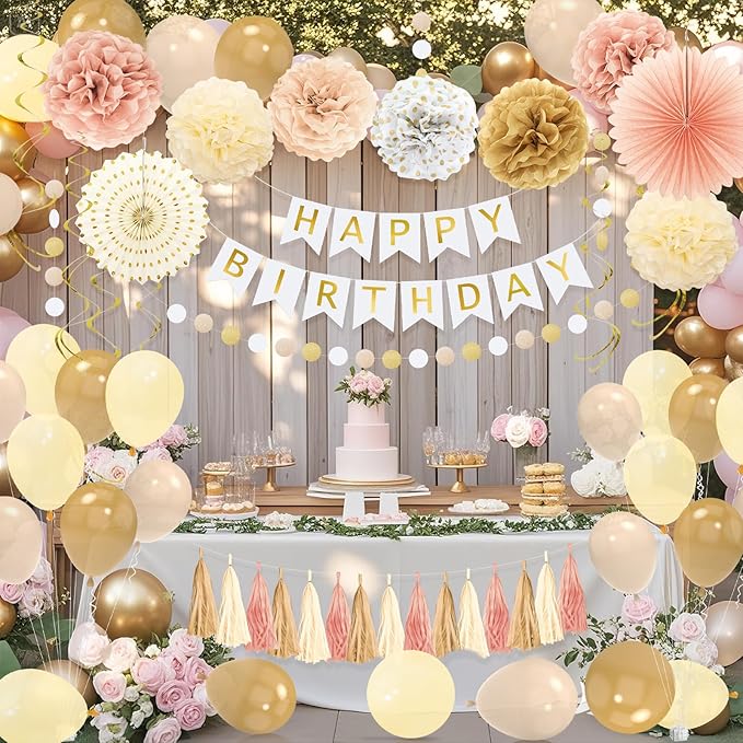 Champagne Gold Fall Boho Birthday Decorations for Women Girls Beige
