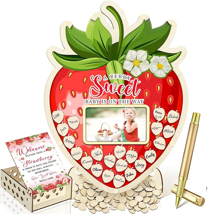 63 Pcs Strawberry Baby Shower Guest Book Alternatives Set Baby