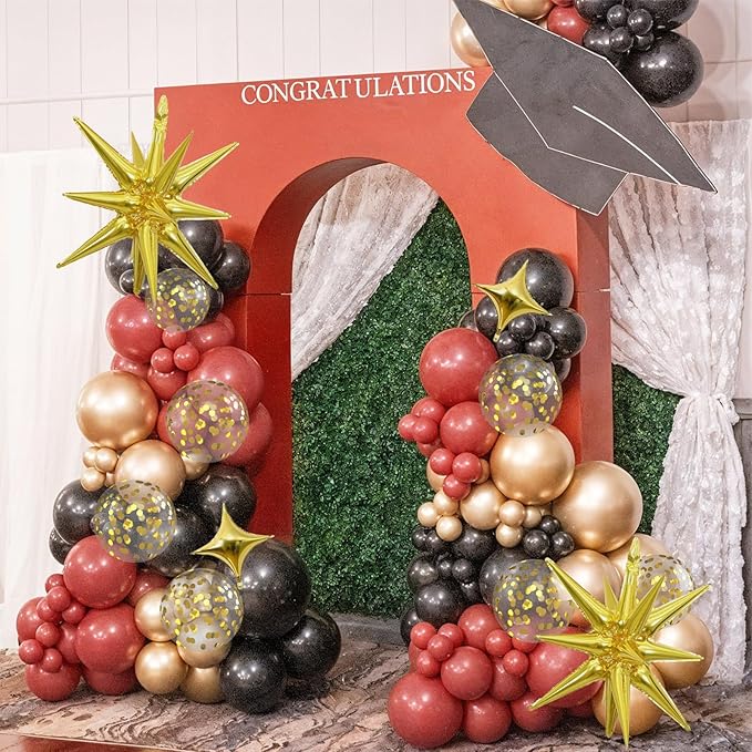 Black Burgundy Gold Balloons Arch Kit Maroon Black Gold Balloons