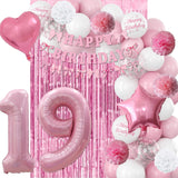 19th Birthday Decorations for Girls Pink Number 19 Balloon Bow