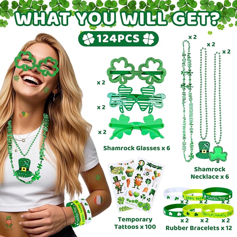 124Pcs St Patrick's Day Party Favor Set St Patricks Day Decorations