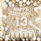 13th Birthday Decorations for Girls, White and Gold 13 Boho Birthday