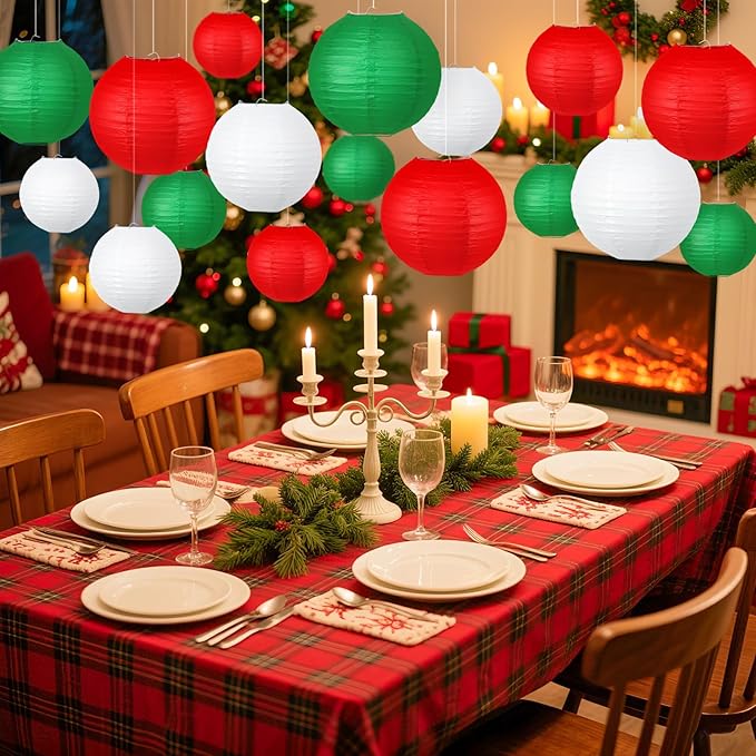 Christmas Party Decorations Red White Green Hanging Paper for Xmas