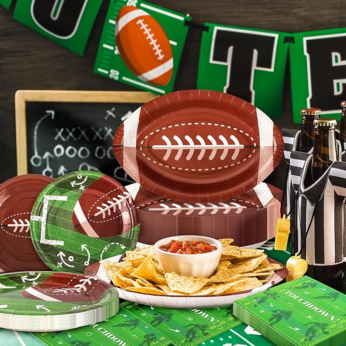 72PCS Football Party Plates and Napkins 11.8in Football Shaped
