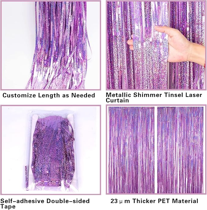 2 Pack 3.2ft x 8.2ft Pink Metallic Tinsel Foil Fringe Curtains