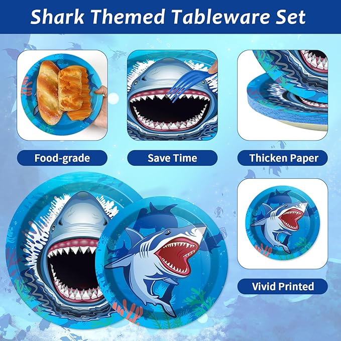 24 Guests Shark Theme Party Decorations Under the Sea Party