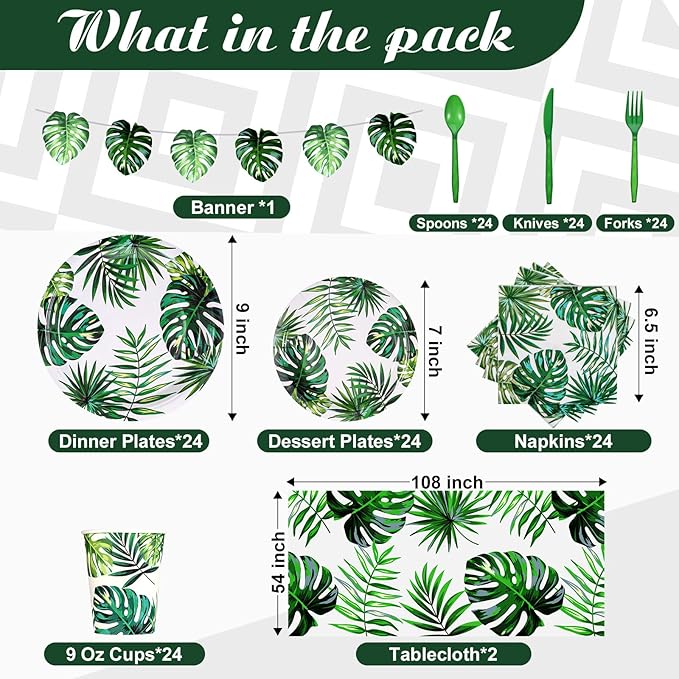 171 Pcs Hawaiian Luau Party Supplies Tropical Palm Leaves Tableware