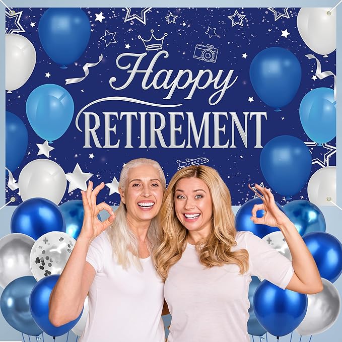 Holkcog Blue Retirement Party Decorations for Women, Silver Blue
