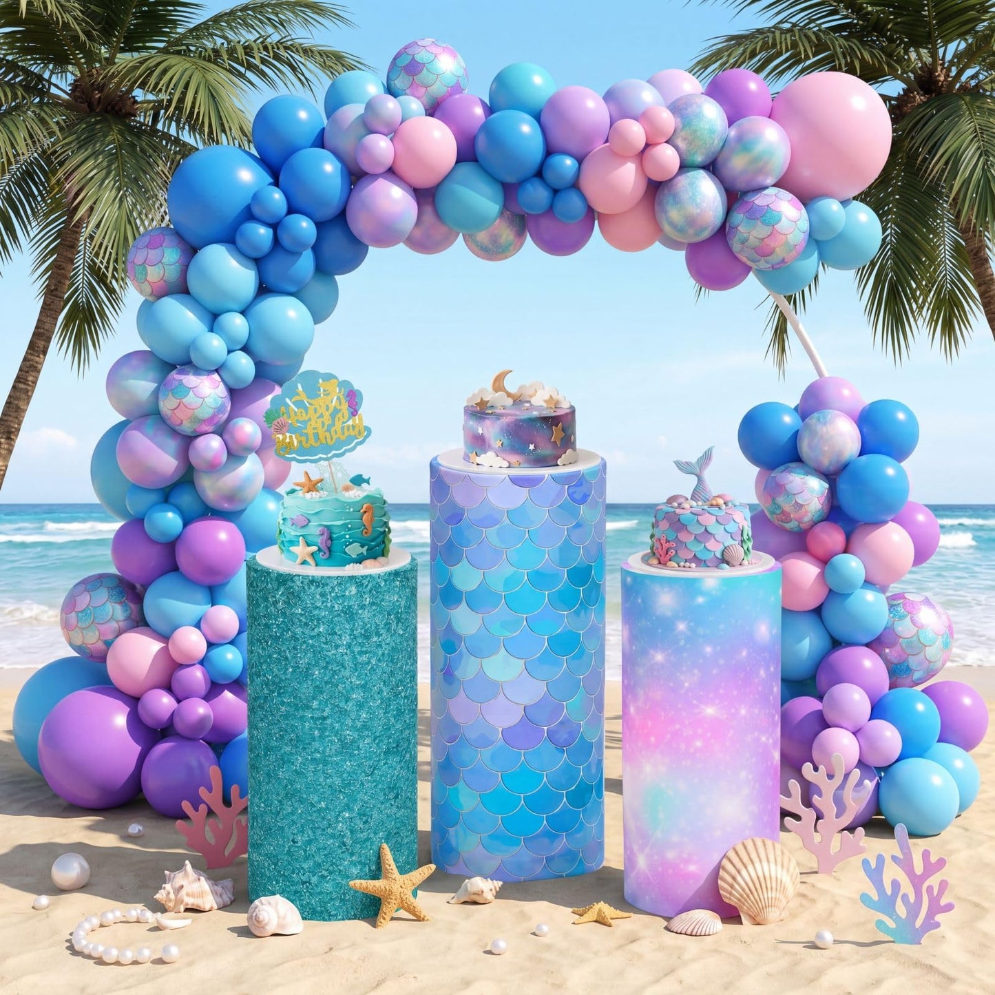 Mindsoft Set of 3 Mermaid Spandex Cylinder Stand Covers for Party,