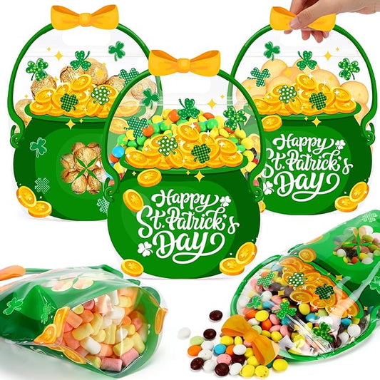 50 Pcs St Patrick's Day Gift Bags Green Cauldron Plastic Pouches