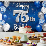 Happy 75th Birthday Decorations 75th Blue & Silver Balloon Large