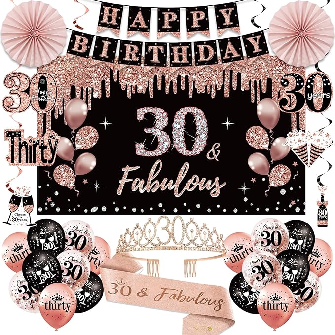 30th Birthday Decorations for Women 33pcs 30th Birthday Crown and