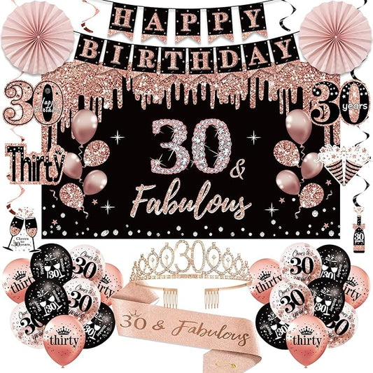 30th Birthday Decorations for Women 33pcs 30th Birthday Crown and