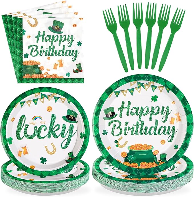 96Pcs St Patrick's Day Party Supplies Green Shamrock Plates and