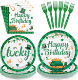 96Pcs St Patrick's Day Party Supplies Green Shamrock Plates and