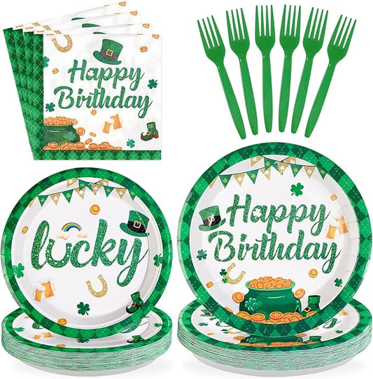 96Pcs St Patrick's Day Party Supplies Green Shamrock Plates and