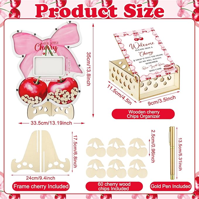 63 Pcs Cherry Baby Shower Guest Book Alternatives Set Baby Shower
